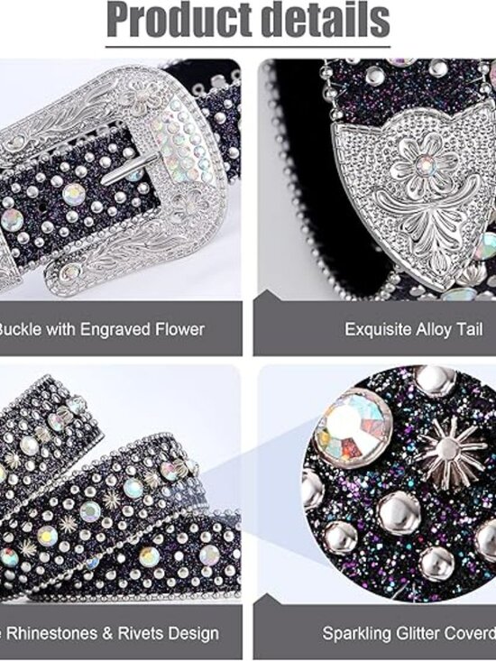 Women\'s Black Belt Heavy Bling Studded Leather Rhinestones 29\